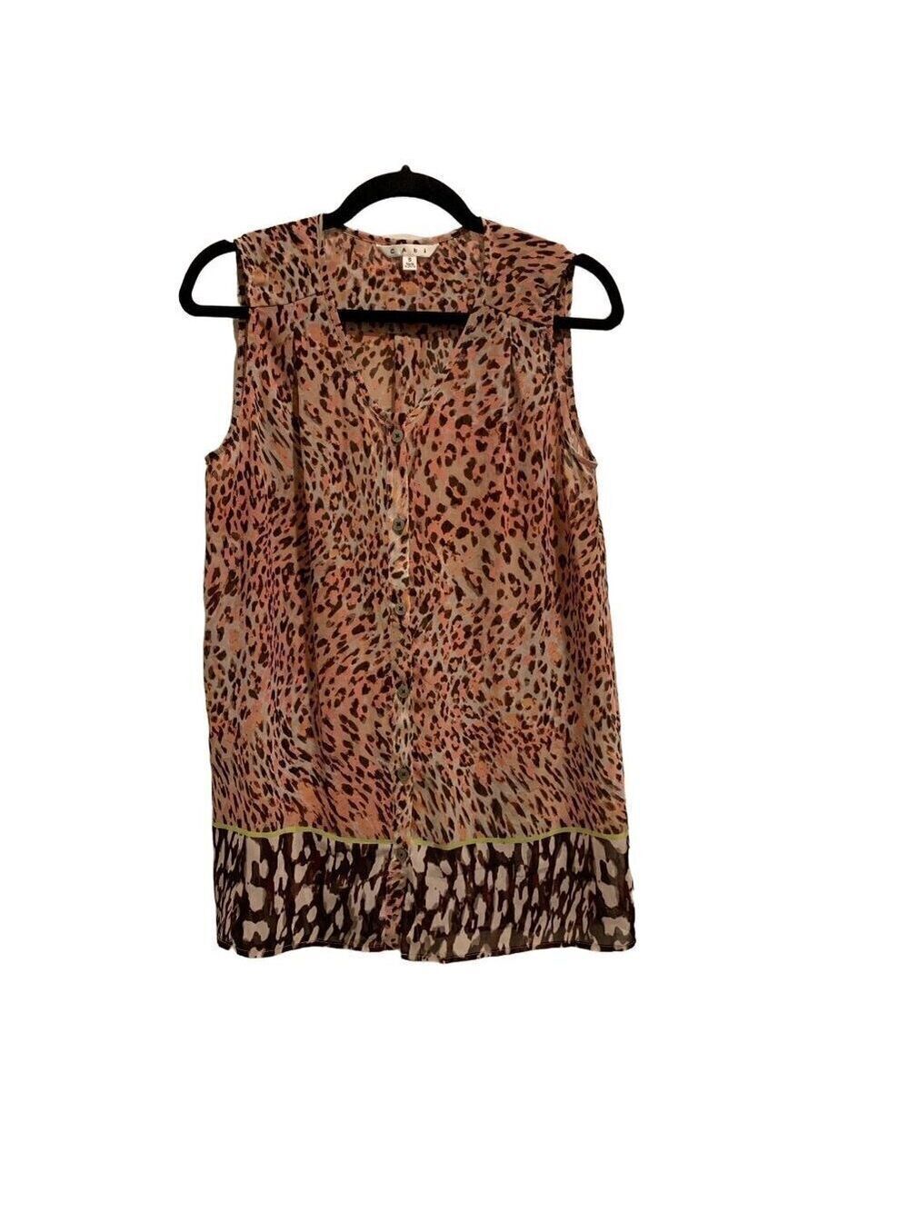 Cabi Leopard Animal Print Tunic Small Sleeveless Pink Brown Blouse Flowy Tank